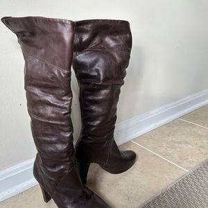 All leather brown slouchy boots